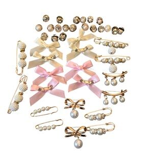 Set of 40 Shoe and Sock Pins with Rhinestones, Bows and Faux Pearls
